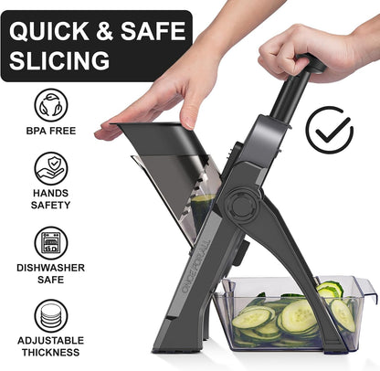 SupMaKin Safe Mandoline Slicer for Kitchen,Adjustable Potato Slicer 1-8 mm | for Vegetables Fruits Slicer with Container, Stainless Steel Blades,Faster Slicer Artifact Kitchen Gadgets Dishwasher Gifts