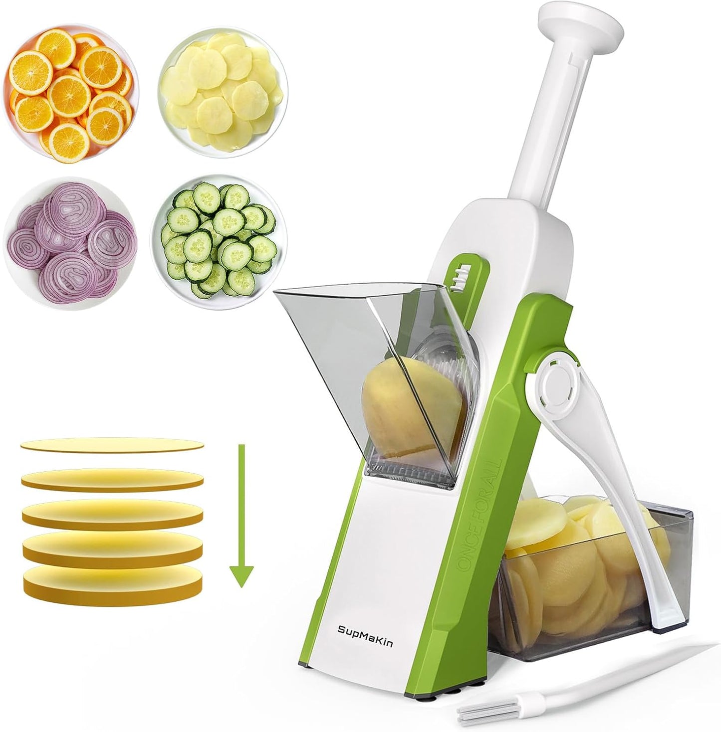 SupMaKin Safe Mandoline Slicer for Kitchen,Adjustable Potato Slicer 1-8 mm | for Vegetables Fruits Slicer with Container, Stainless Steel Blades,Faster Slicer Artifact Kitchen Gadgets Dishwasher Gifts