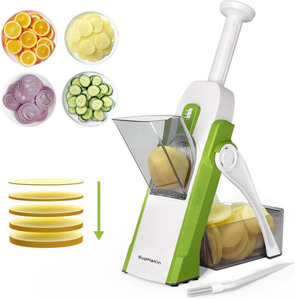SupMaKin Safe Mandoline Slicer for Kitchen,Adjustable Potato Slicer 1-8 mm | for Vegetables Fruits Slicer with Container, Stainless Steel Blades,Faster Slicer Artifact Kitchen Gadgets Dishwasher Gifts