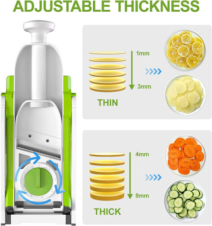 SupMaKin Safe Mandoline Slicer for Kitchen,Adjustable Potato Slicer 1-8 mm | for Vegetables Fruits Slicer with Container, Stainless Steel Blades,Faster Slicer Artifact Kitchen Gadgets Dishwasher Gifts