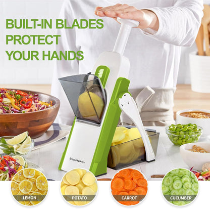 SupMaKin Safe Mandoline Slicer for Kitchen,Adjustable Potato Slicer 1-8 mm | for Vegetables Fruits Slicer with Container, Stainless Steel Blades,Faster Slicer Artifact Kitchen Gadgets Dishwasher Gifts