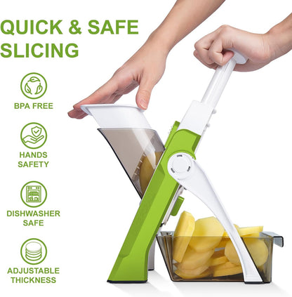 SupMaKin Safe Mandoline Slicer for Kitchen,Adjustable Potato Slicer 1-8 mm | for Vegetables Fruits Slicer with Container, Stainless Steel Blades,Faster Slicer Artifact Kitchen Gadgets Dishwasher Gifts