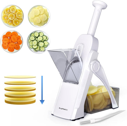 SupMaKin Safe Mandoline Slicer for Kitchen,Adjustable Potato Slicer 1-8 mm | for Vegetables Fruits Slicer with Container, Stainless Steel Blades,Faster Slicer Artifact Kitchen Gadgets Dishwasher Gifts
