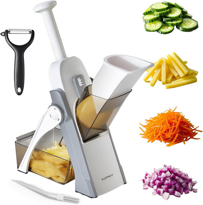 SupMaKin Safe Mandoline Slicer for Kitchen,Adjustable Potato Slicer 1-8 mm | for Vegetables Fruits Slicer with Container, Stainless Steel Blades,Faster Slicer Artifact Kitchen Gadgets Dishwasher Gifts