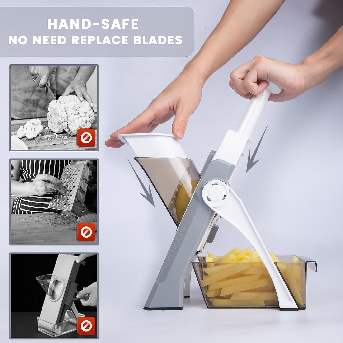 SupMaKin Safe Mandoline Slicer for Kitchen,Adjustable Potato Slicer 1-8 mm | for Vegetables Fruits Slicer with Container, Stainless Steel Blades,Faster Slicer Artifact Kitchen Gadgets Dishwasher Gifts