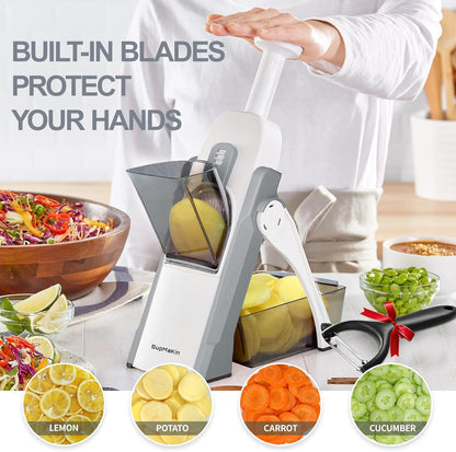 SupMaKin Safe Mandoline Slicer for Kitchen,Adjustable Potato Slicer 1-8 mm | for Vegetables Fruits Slicer with Container, Stainless Steel Blades,Faster Slicer Artifact Kitchen Gadgets Dishwasher Gifts