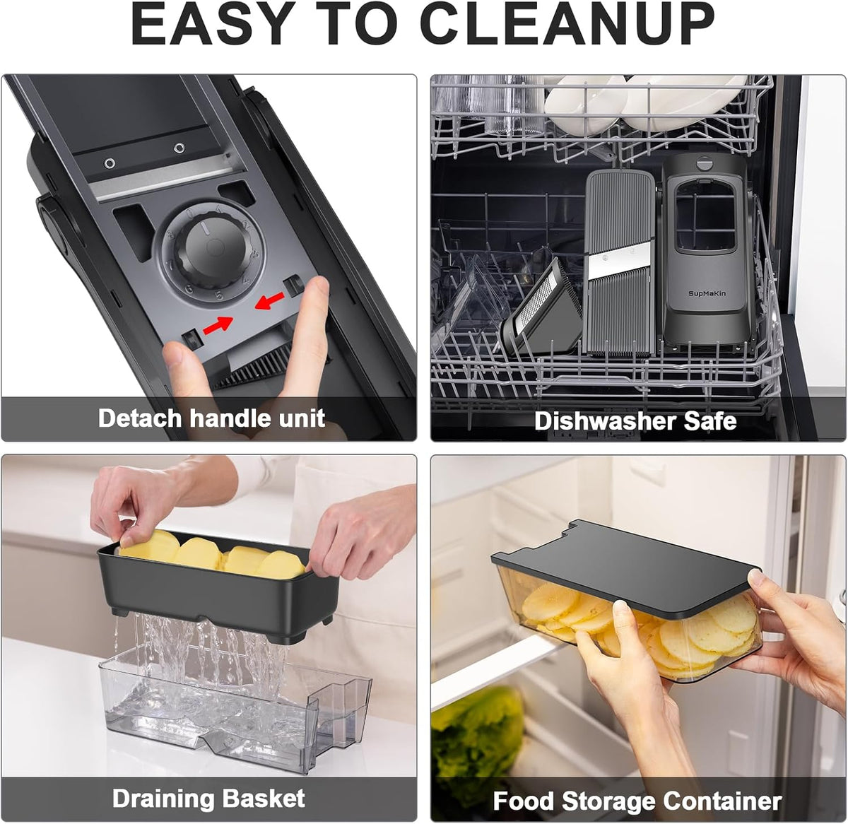SupMaKin Safe Mandoline Slicer for Kitchen,Adjustable Potato Slicer 1-8 mm | for Vegetables Fruits Slicer with Container, Stainless Steel Blades,Faster Slicer Artifact Kitchen Gadgets Dishwasher Gifts
