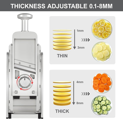 SupMaKin Safe Mandoline Slicer for Kitchen,Adjustable Potato Slicer 1-8 mm | for Vegetables Fruits Slicer with Container, Stainless Steel Blades,Faster Slicer Artifact Kitchen Gadgets Dishwasher Gifts