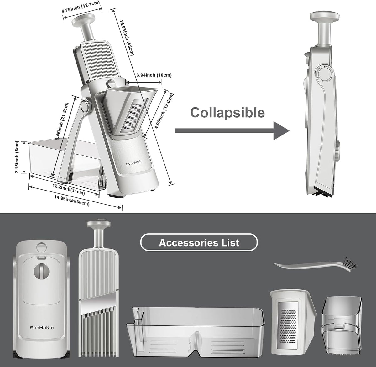 SupMaKin Safe Mandoline Slicer for Kitchen,Adjustable Potato Slicer 1-8 mm | for Vegetables Fruits Slicer with Container, Stainless Steel Blades,Faster Slicer Artifact Kitchen Gadgets Dishwasher Gifts
