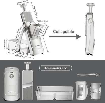 SupMaKin Safe Mandoline Slicer for Kitchen,Adjustable Potato Slicer 1-8 mm | for Vegetables Fruits Slicer with Container, Stainless Steel Blades,Faster Slicer Artifact Kitchen Gadgets Dishwasher Gifts