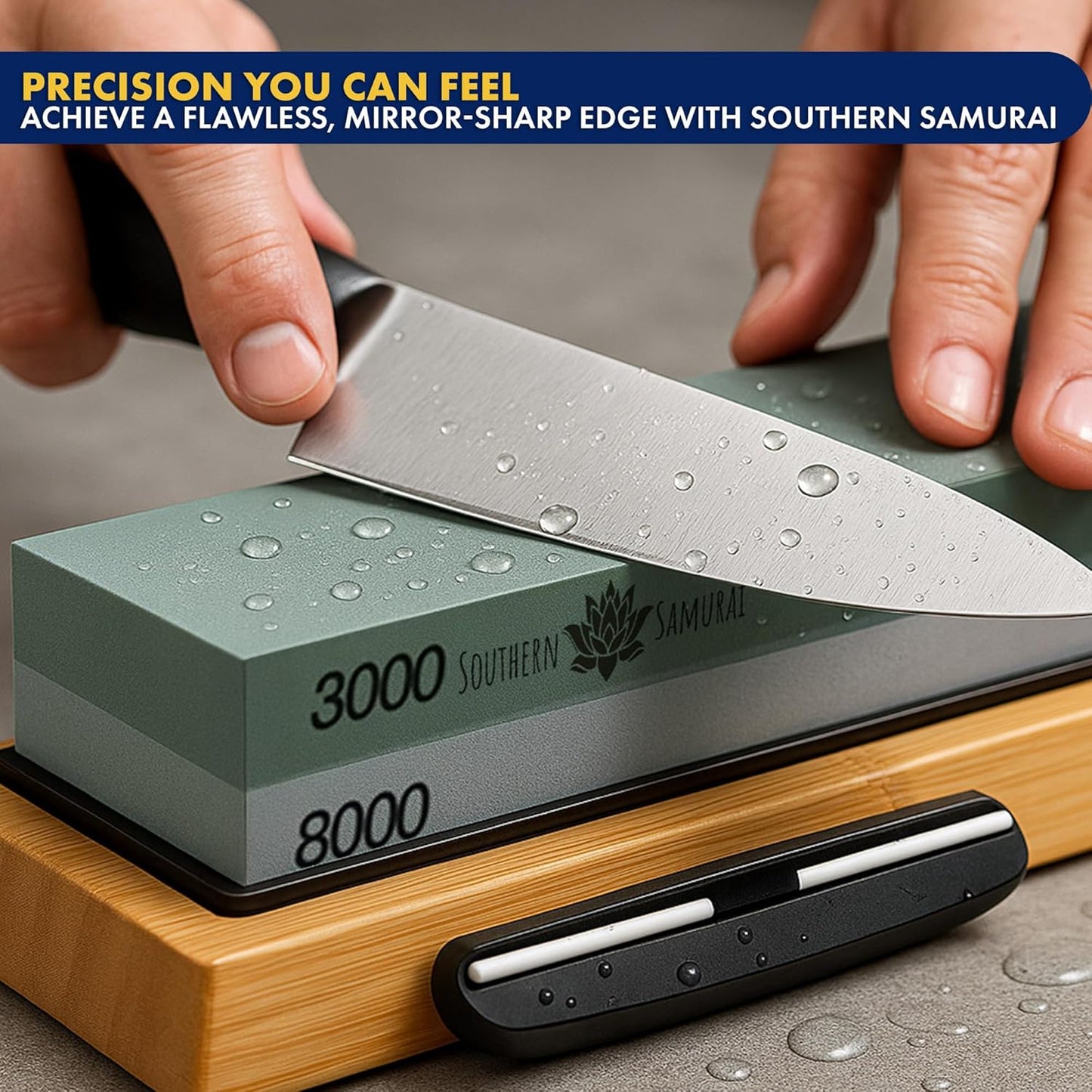 Sharpening Stone Set 400/1000 3000/8000 Grit – Dual Grit Whetstone Knife Sharpening Kit with Angle Guide & Non-Slip Bamboo Base