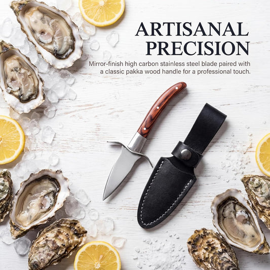 2 PACK Oyster Shucking Knife and Glove Kit – Stainless Steel Seafood Opener with Wood Handle