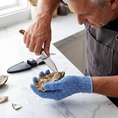 2 PACK Oyster Shucking Knife and Glove Kit – Stainless Steel Seafood Opener with Wood Handle