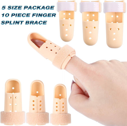 10 Pcs Mallet Finger Splint, 5 Sizes Finger Support Brace Stabilizer Straightener Plastic Fingertip Protectors Arthritis Knuckle Immobilization for Thumb Pinky Middle Index Ring(Beige)