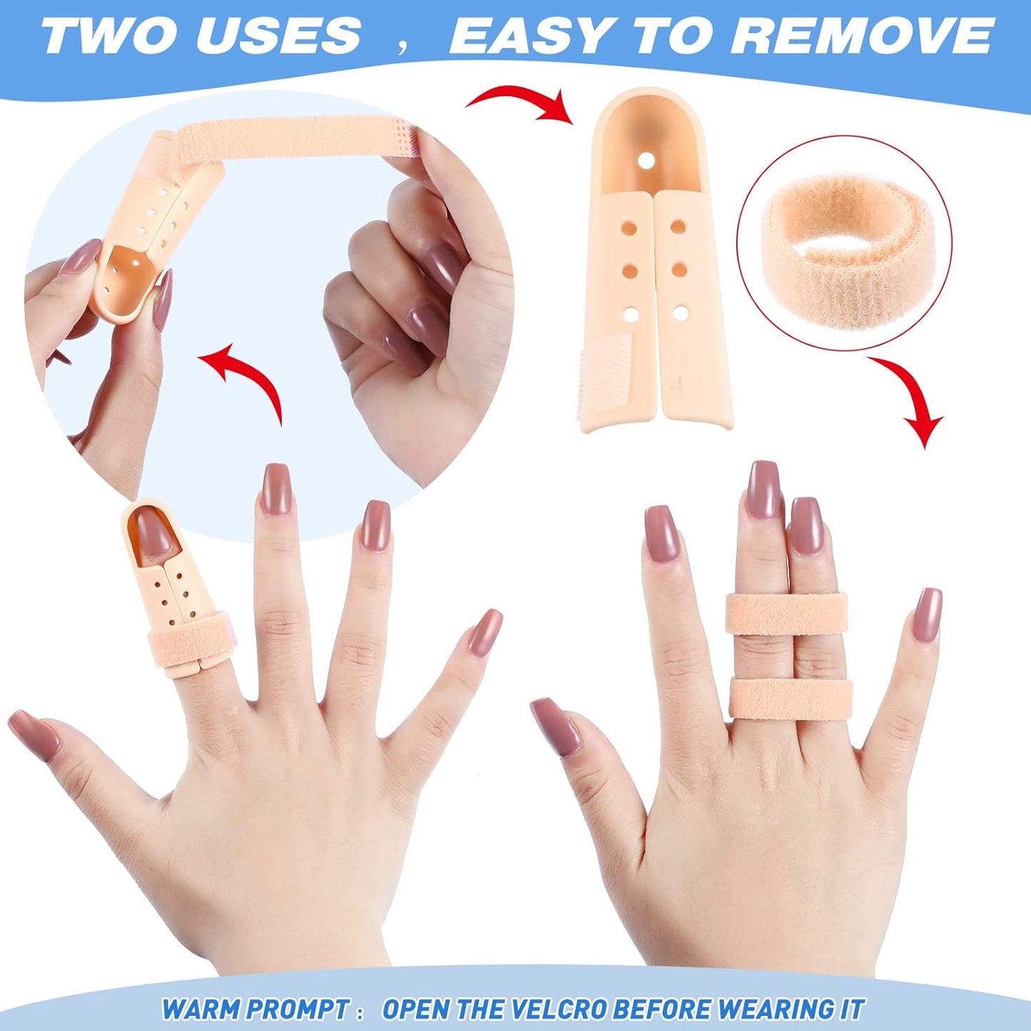 10 Pcs Mallet Finger Splint, 5 Sizes Finger Support Brace Stabilizer Straightener Plastic Fingertip Protectors Arthritis Knuckle Immobilization for Thumb Pinky Middle Index Ring(Beige)