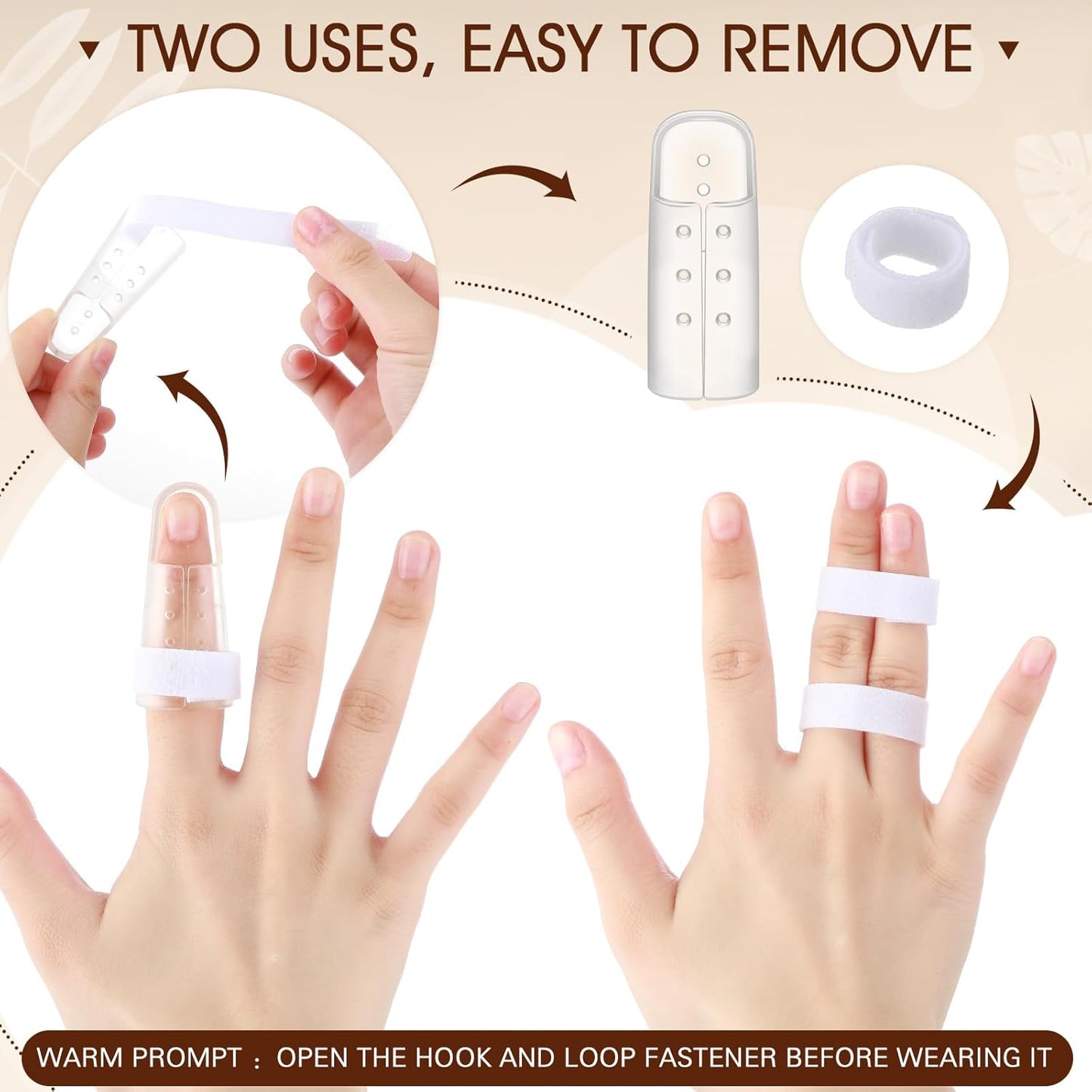 10 Pcs Mallet Finger Splint, 5 Sizes Finger Support Brace Stabilizer Straightener Plastic Fingertip Protectors Arthritis Knuckle Immobilization for Thumb Pinky Middle Index Ring(Beige)