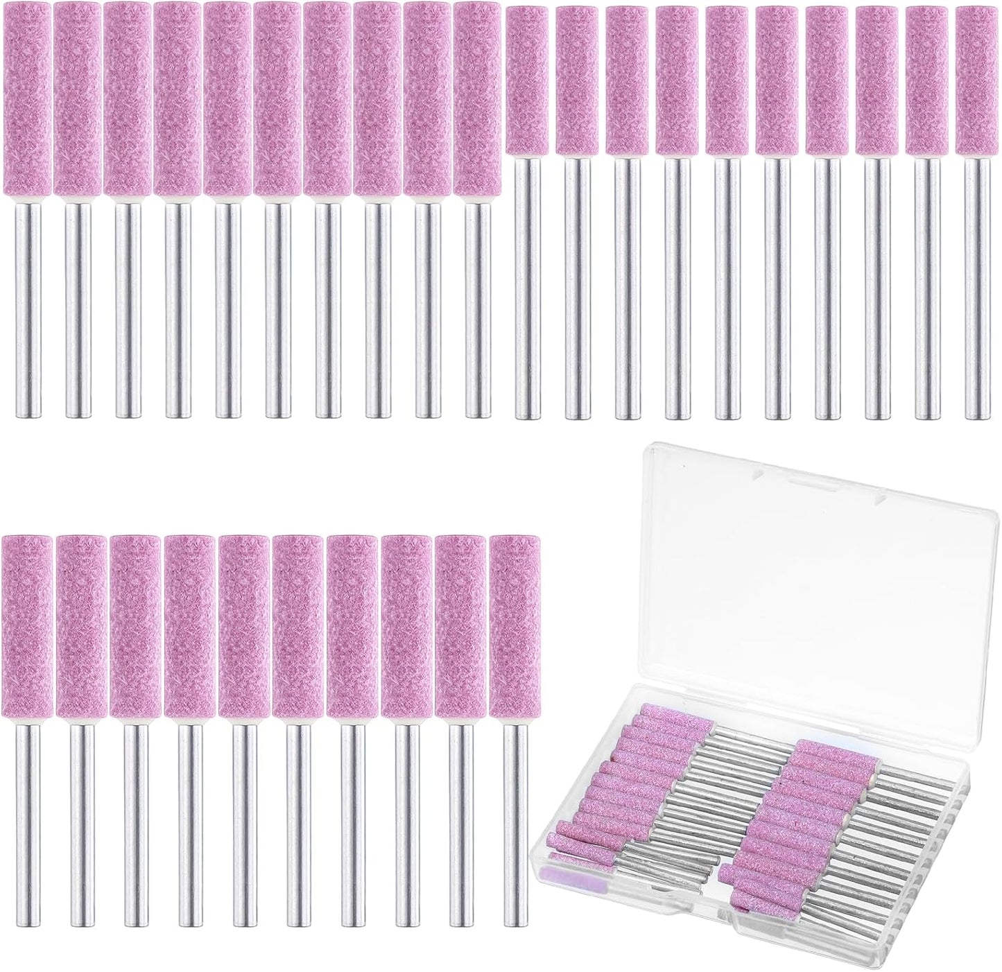 30 Pieces High Hardness Burr Chainsaw Sharpening Stone Kit, 5/32", 3/16", 7/32" Diamond Chainsaw Sharpener Bits with Box for Electric Chain Saw Stone Jewelry (Pink)