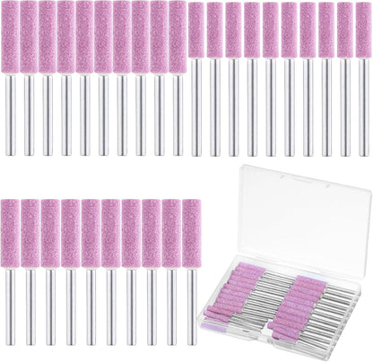30 Pieces High Hardness Burr Chainsaw Sharpening Stone Kit, 5/32", 3/16", 7/32" Diamond Chainsaw Sharpener Bits with Box for Electric Chain Saw Stone Jewelry (Pink)