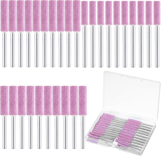 30 Pieces High Hardness Burr Chainsaw Sharpening Stone Kit, 5/32", 3/16", 7/32" Diamond Chainsaw Sharpener Bits with Box for Electric Chain Saw Stone Jewelry (Pink)