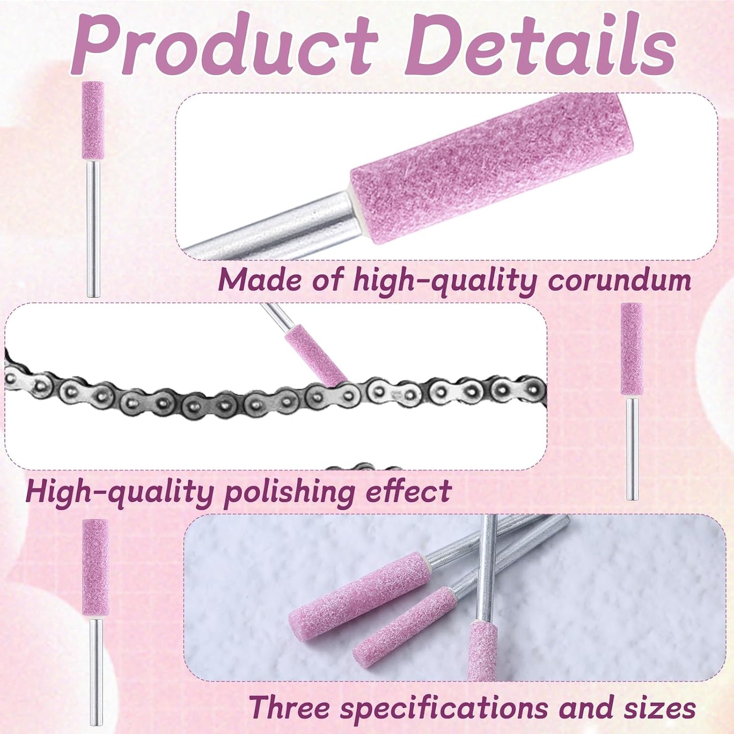 30 Pieces High Hardness Burr Chainsaw Sharpening Stone Kit, 5/32", 3/16", 7/32" Diamond Chainsaw Sharpener Bits with Box for Electric Chain Saw Stone Jewelry (Pink)