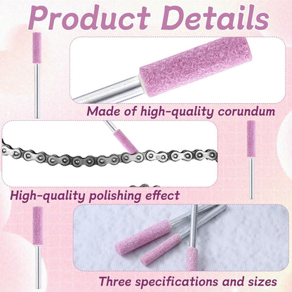 30 Pieces High Hardness Burr Chainsaw Sharpening Stone Kit, 5/32", 3/16", 7/32" Diamond Chainsaw Sharpener Bits with Box for Electric Chain Saw Stone Jewelry (Pink)