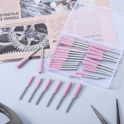 30 Pieces High Hardness Burr Chainsaw Sharpening Stone Kit, 5/32", 3/16", 7/32" Diamond Chainsaw Sharpener Bits with Box for Electric Chain Saw Stone Jewelry (Pink)