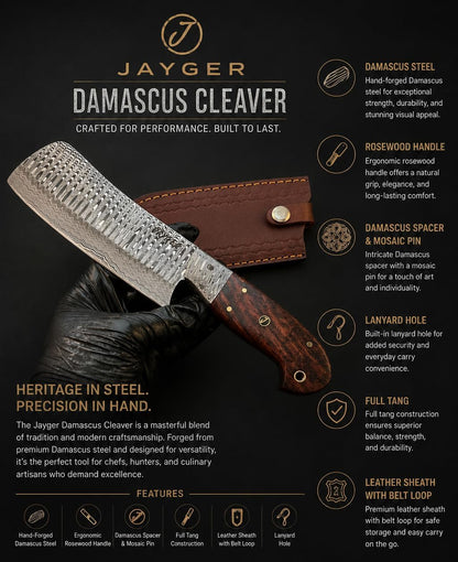 Handmade Nakiri Chef Knife 9.4" | Damascus Steel Full Tang Blade 5.5" | Rose Wood Handle & Leather Sheath | Sharp Japanese Chef Knife for Cooking, Chopping & Kitchen Use