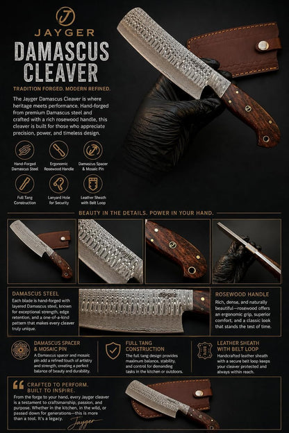 Handmade Nakiri Chef Knife 9.4" | Damascus Steel Full Tang Blade 5.5" | Rose Wood Handle & Leather Sheath | Sharp Japanese Chef Knife for Cooking, Chopping & Kitchen Use