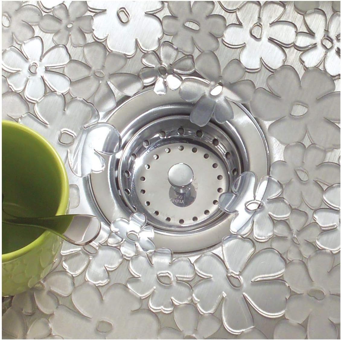 Blumz Floral Sink Protector Mat, 16" x 12.5", Clear | Large, BPA-Free, Flexible PVC Plastic