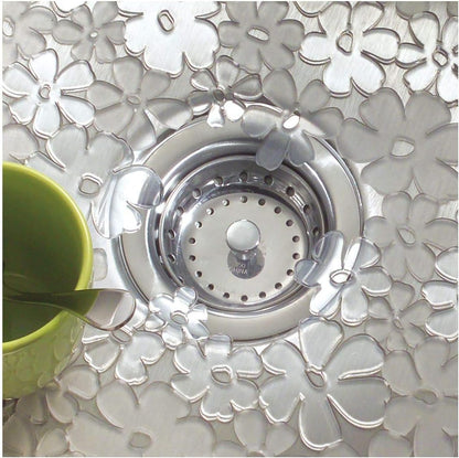 Blumz Floral Sink Protector Mat, 16" x 12.5", Clear | Large, BPA-Free, Flexible PVC Plastic