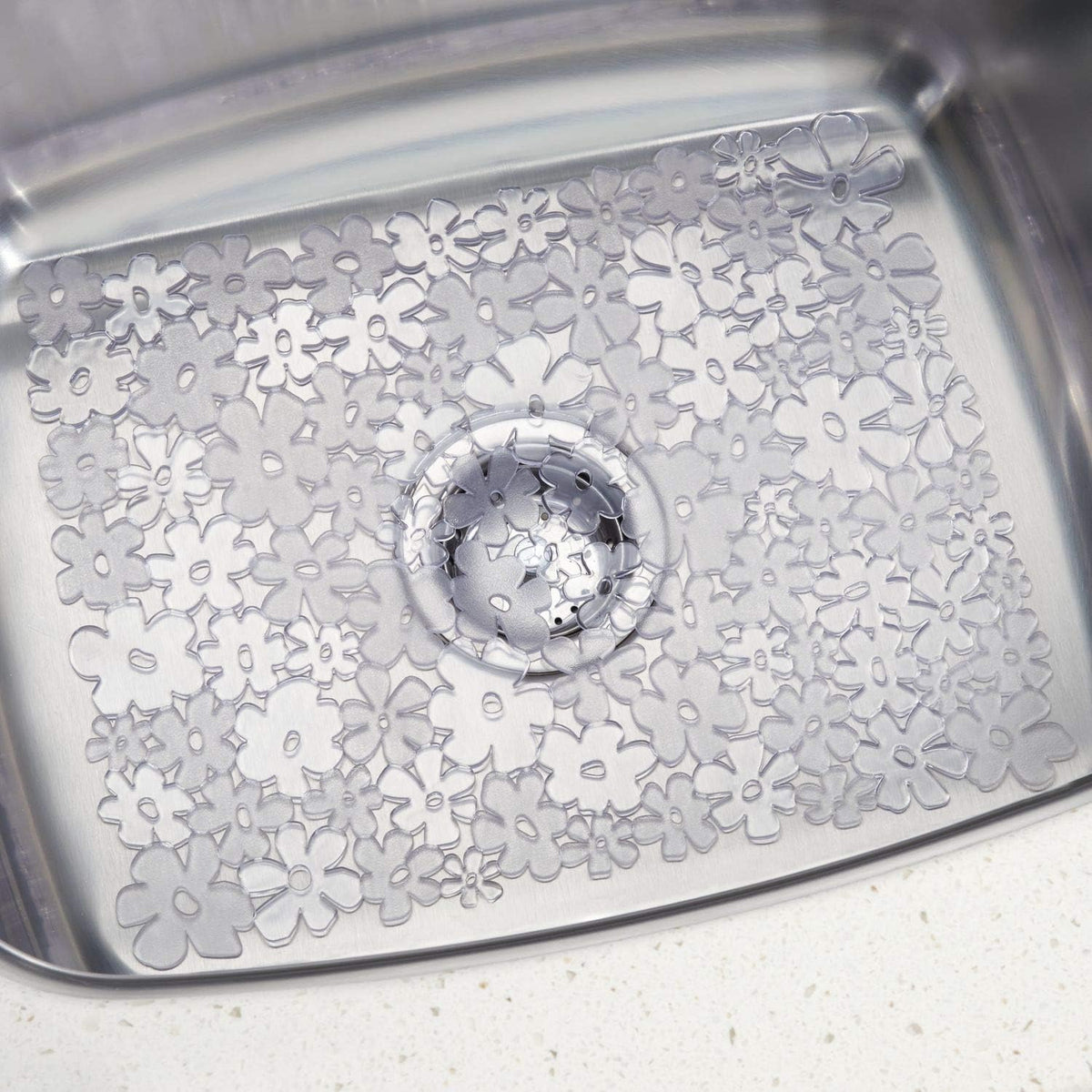 Blumz Floral Sink Protector Mat, 16" x 12.5", Clear | Large, BPA-Free, Flexible PVC Plastic