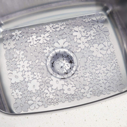 Blumz Floral Sink Protector Mat, 16" x 12.5", Clear | Large, BPA-Free, Flexible PVC Plastic