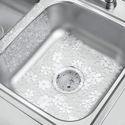 Blumz Floral Sink Protector Mat, 16" x 12.5", Clear | Large, BPA-Free, Flexible PVC Plastic