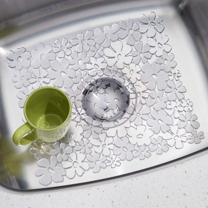 Blumz Floral Sink Protector Mat, 16" x 12.5", Clear | Large, BPA-Free, Flexible PVC Plastic