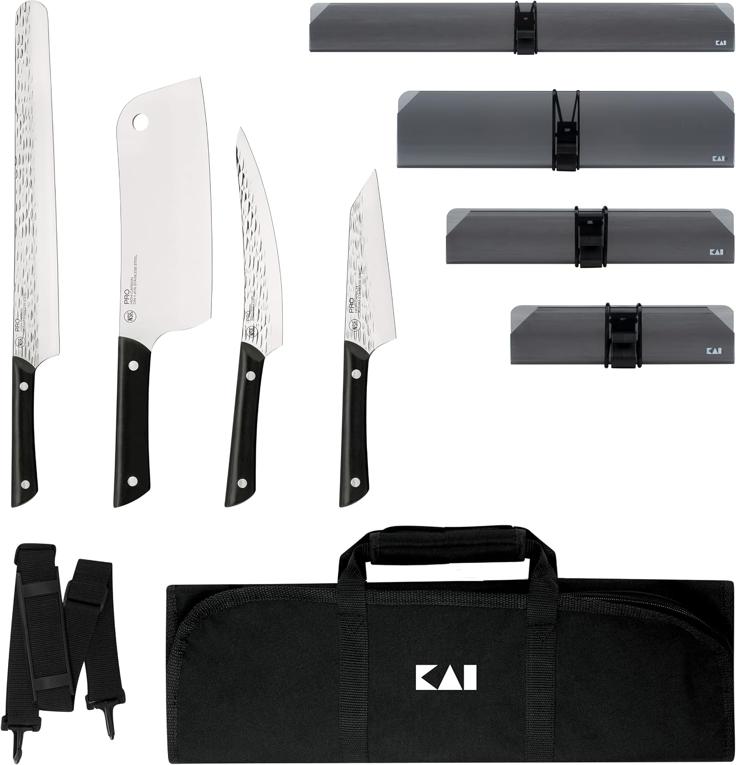 PRO 5 Piece BBQ Set | Includes 7" Cleaver, 5" Asian Multi Prep, 6.5" Boning & Fillet Knife, 12" Brisket Slicing Knives, 4 Blade Guards & Knife Roll