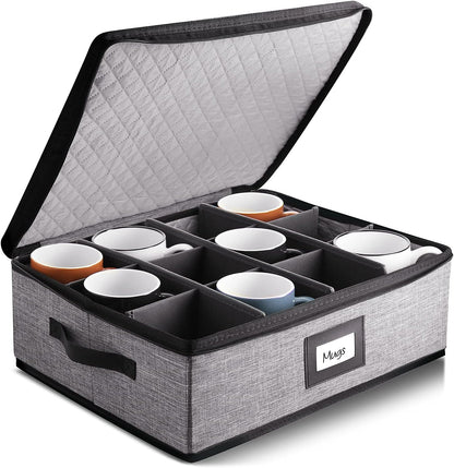 Platter Storage Case, Fine China Storage Containers Hard Shell, Quilted and Stackable 16”x 12.5”x 3.5” Platter Storage Container with Zipper, Handles and Felt Dividers for Moving and Seasonal Storage