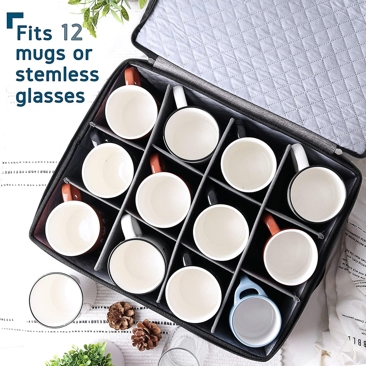 Platter Storage Case, Fine China Storage Containers Hard Shell, Quilted and Stackable 16”x 12.5”x 3.5” Platter Storage Container with Zipper, Handles and Felt Dividers for Moving and Seasonal Storage
