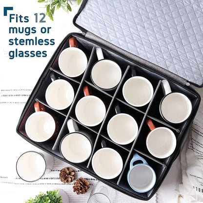 Platter Storage Case, Fine China Storage Containers Hard Shell, Quilted and Stackable 16”x 12.5”x 3.5” Platter Storage Container with Zipper, Handles and Felt Dividers for Moving and Seasonal Storage