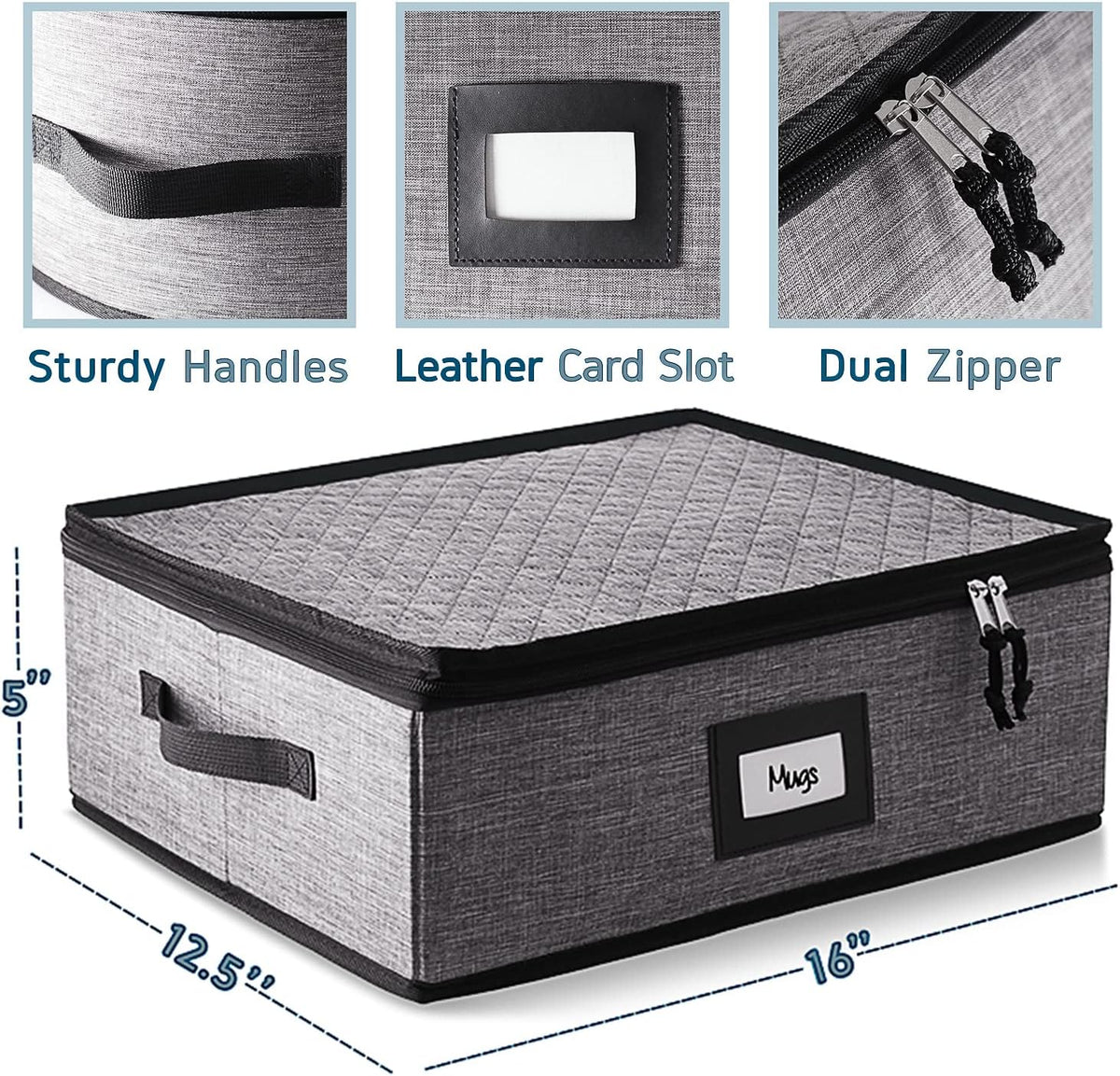 Platter Storage Case, Fine China Storage Containers Hard Shell, Quilted and Stackable 16”x 12.5”x 3.5” Platter Storage Container with Zipper, Handles and Felt Dividers for Moving and Seasonal Storage