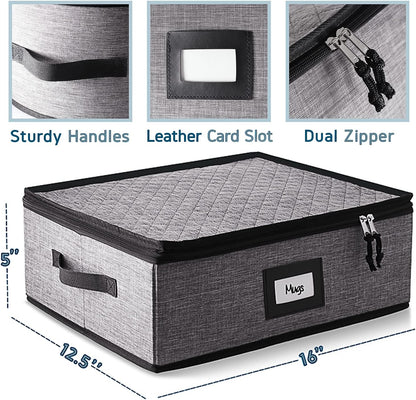 Platter Storage Case, Fine China Storage Containers Hard Shell, Quilted and Stackable 16”x 12.5”x 3.5” Platter Storage Container with Zipper, Handles and Felt Dividers for Moving and Seasonal Storage
