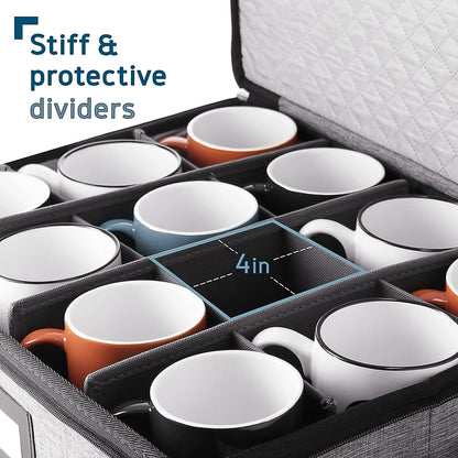Platter Storage Case, Fine China Storage Containers Hard Shell, Quilted and Stackable 16”x 12.5”x 3.5” Platter Storage Container with Zipper, Handles and Felt Dividers for Moving and Seasonal Storage