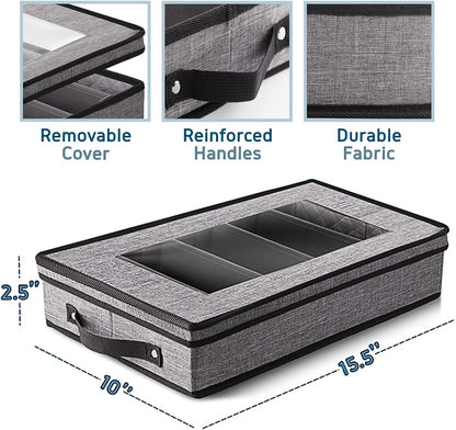 Platter Storage Case, Fine China Storage Containers Hard Shell, Quilted and Stackable 16”x 12.5”x 3.5” Platter Storage Container with Zipper, Handles and Felt Dividers for Moving and Seasonal Storage