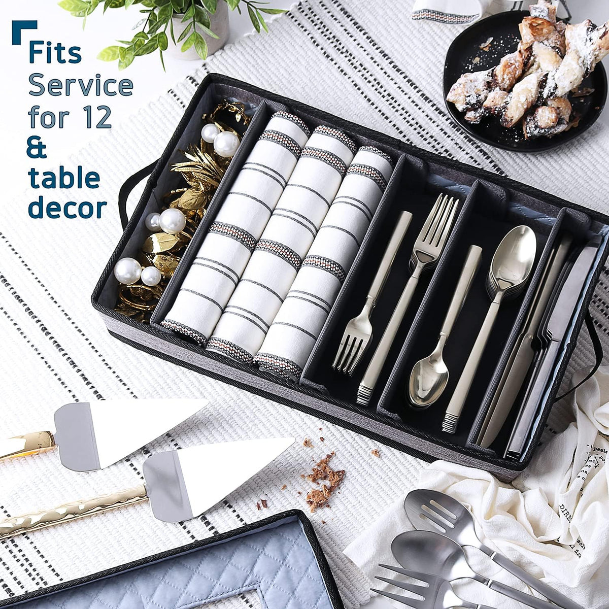 Platter Storage Case, Fine China Storage Containers Hard Shell, Quilted and Stackable 16”x 12.5”x 3.5” Platter Storage Container with Zipper, Handles and Felt Dividers for Moving and Seasonal Storage