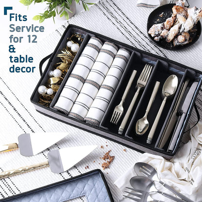 Platter Storage Case, Fine China Storage Containers Hard Shell, Quilted and Stackable 16”x 12.5”x 3.5” Platter Storage Container with Zipper, Handles and Felt Dividers for Moving and Seasonal Storage
