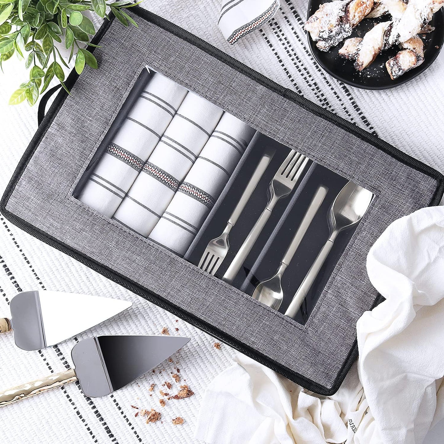 Platter Storage Case, Fine China Storage Containers Hard Shell, Quilted and Stackable 16”x 12.5”x 3.5” Platter Storage Container with Zipper, Handles and Felt Dividers for Moving and Seasonal Storage