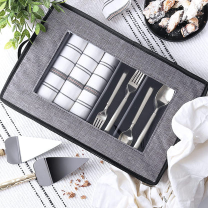 Platter Storage Case, Fine China Storage Containers Hard Shell, Quilted and Stackable 16”x 12.5”x 3.5” Platter Storage Container with Zipper, Handles and Felt Dividers for Moving and Seasonal Storage
