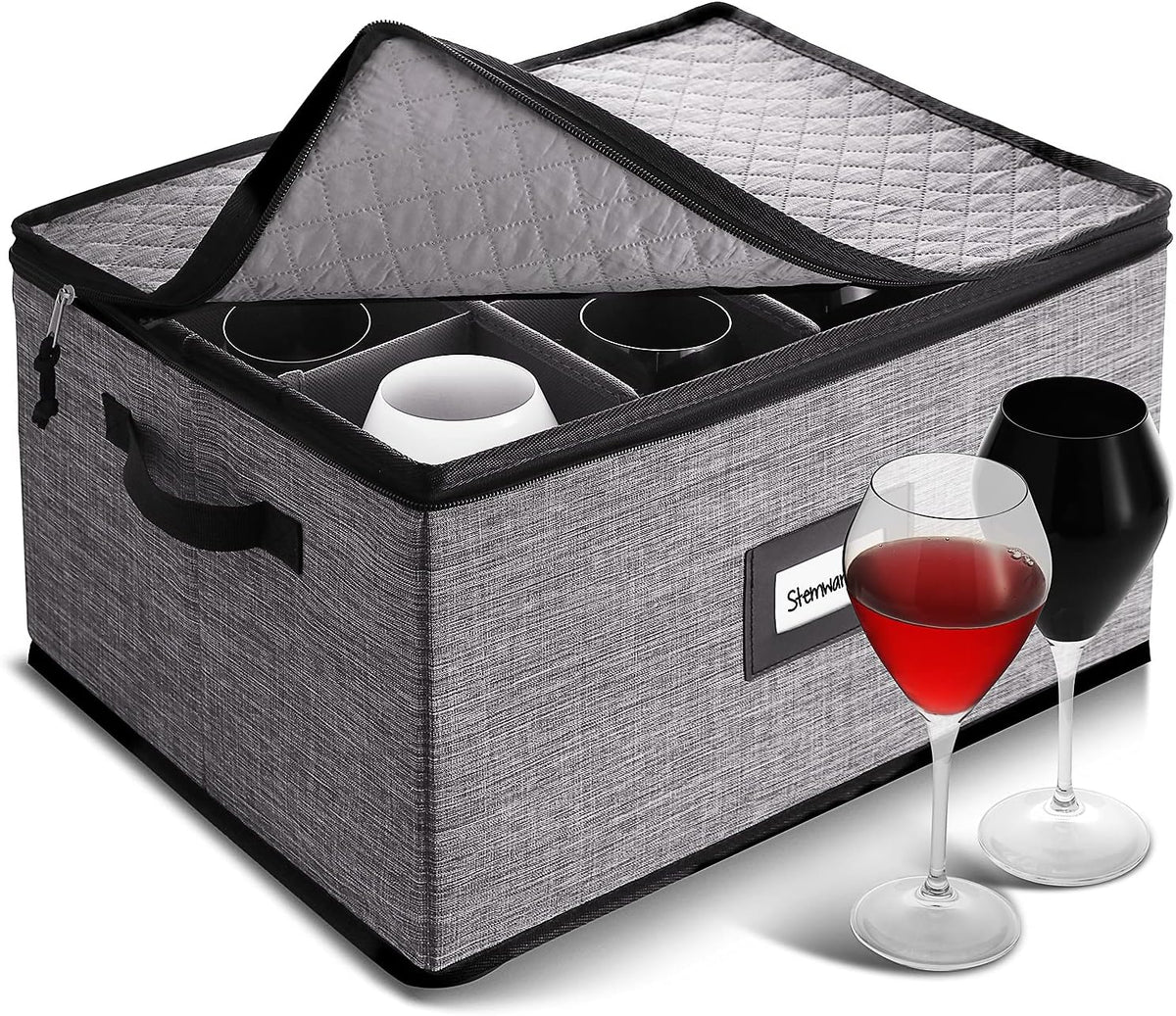 Platter Storage Case, Fine China Storage Containers Hard Shell, Quilted and Stackable 16”x 12.5”x 3.5” Platter Storage Container with Zipper, Handles and Felt Dividers for Moving and Seasonal Storage