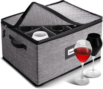 Platter Storage Case, Fine China Storage Containers Hard Shell, Quilted and Stackable 16”x 12.5”x 3.5” Platter Storage Container with Zipper, Handles and Felt Dividers for Moving and Seasonal Storage