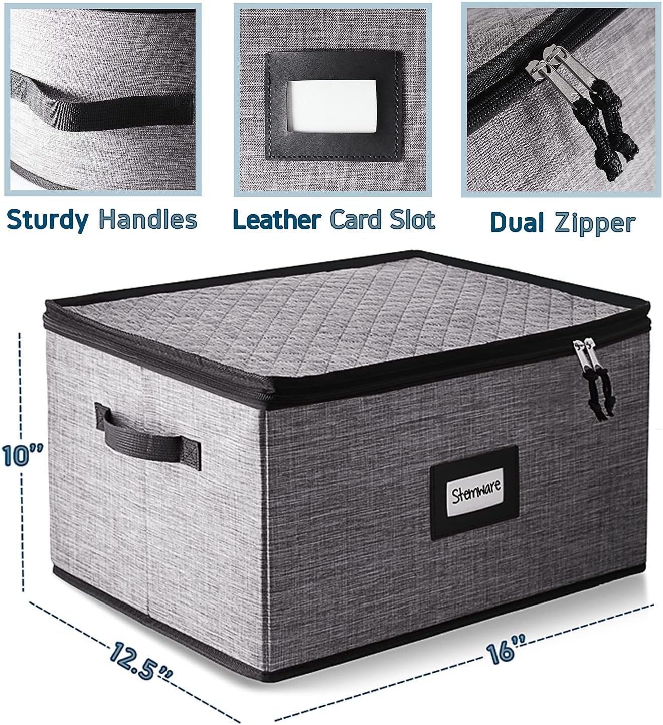 Platter Storage Case, Fine China Storage Containers Hard Shell, Quilted and Stackable 16”x 12.5”x 3.5” Platter Storage Container with Zipper, Handles and Felt Dividers for Moving and Seasonal Storage