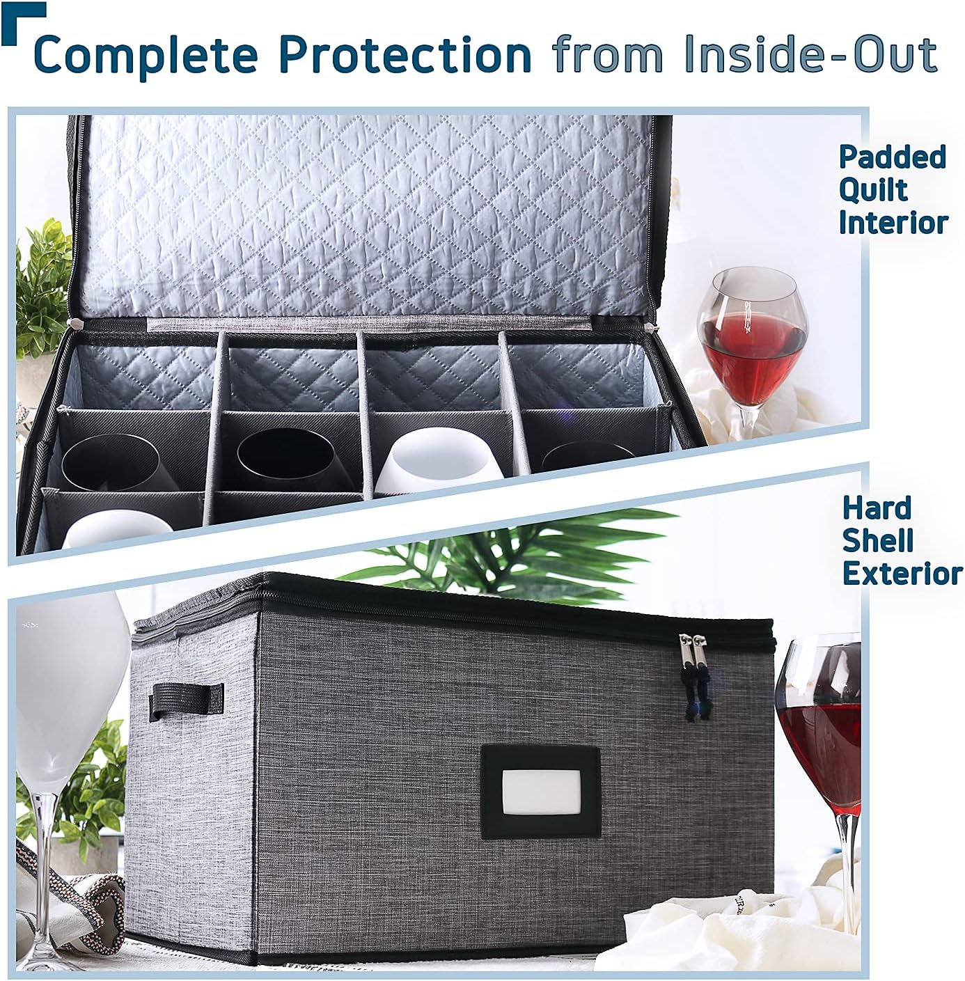 Platter Storage Case, Fine China Storage Containers Hard Shell, Quilted and Stackable 16”x 12.5”x 3.5” Platter Storage Container with Zipper, Handles and Felt Dividers for Moving and Seasonal Storage
